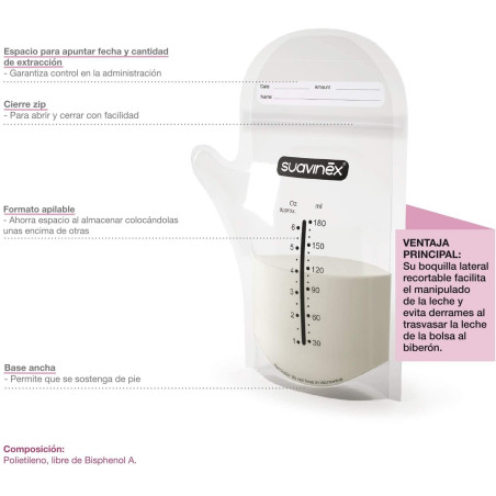 Suavinex - Bolsas herméticas de almacenaje para leche materna 25 uds