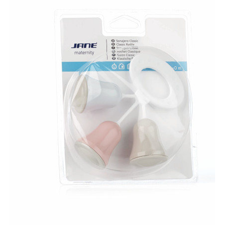 Jané - Sonajero Clásico Campanas | Pale en rosa palo, blanco y gris