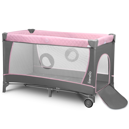 Lionelo Cuna de Viaje con cambiador Flower | Flamingo gris / rosa