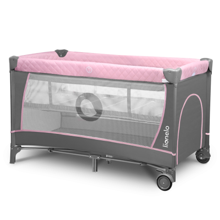 Lionelo Cuna de Viaje con cambiador Flower | Flamingo gris / rosa