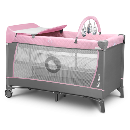 Lionelo Cuna de Viaje con cambiador Flower | Flamingo gris / rosa