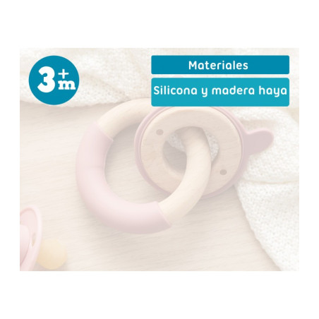 Kiokids Mordedor Madera y Silicona Rosa 7cm