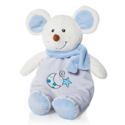 Bebê Ratinho sentado com chocalho 28cm Azul