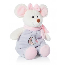 Bebê Ratinho sentado com chocalho 28cm Rosa