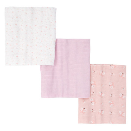 BimbiPirulos Pack 3 Muselinas Rosa *estampados variados*