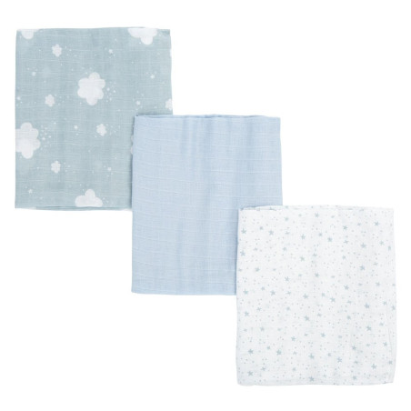 BimbiPirulos Pack 3 Muselinas Azul *estampados variados*