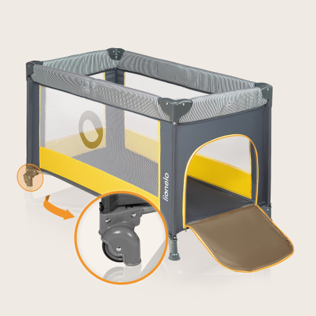 Lionelo Cuna de Viaje Stefi | Yellow Lemon gris y amarillo