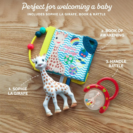 Sophie la Girafe Set regalo + libro de aprendizaje + sonajero