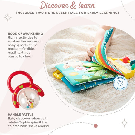 Sophie la Girafe Set regalo + libro de aprendizaje + sonajero