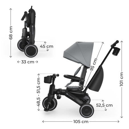 Kinderkraft Triciclo 6 en 1 JAZZ 3 evolutivo en bicicleta de equilibrio Gris