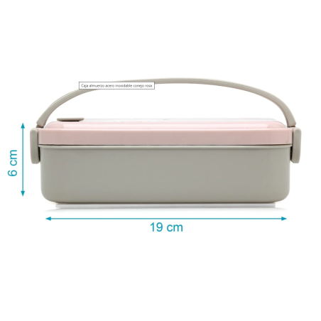 Kiokids Caja almuerzo acero inoxidable conejito rosa 550 ml