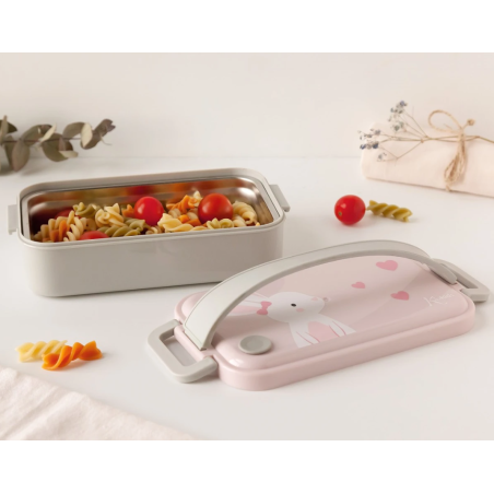 Kiokids Caja almuerzo acero inoxidable conejito rosa 550 ml