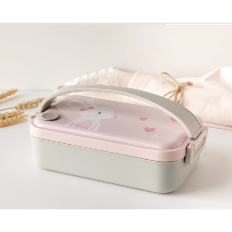 Kiokids Caja almuerzo acero inoxidable conejito rosa 550 ml