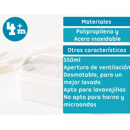 Kiokids Caja almuerzo acero inoxidable conejito rosa 550 ml