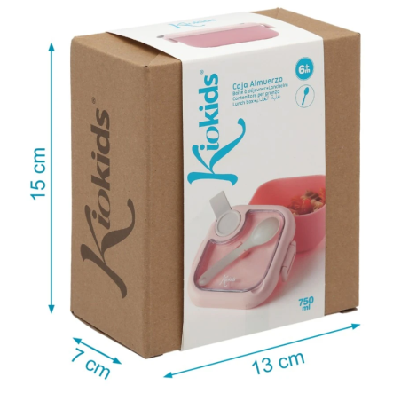 Kiokids Caja almuerzo rosa con cuchara 750 ml