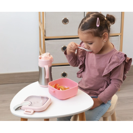 Kiokids Caja almuerzo rosa con cuchara 750 ml