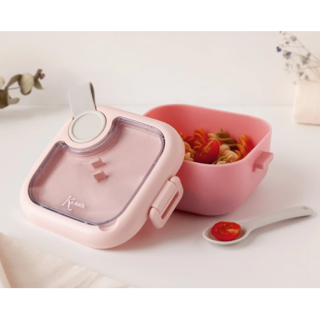 Kiokids Caja almuerzo rosa con cuchara 750 ml