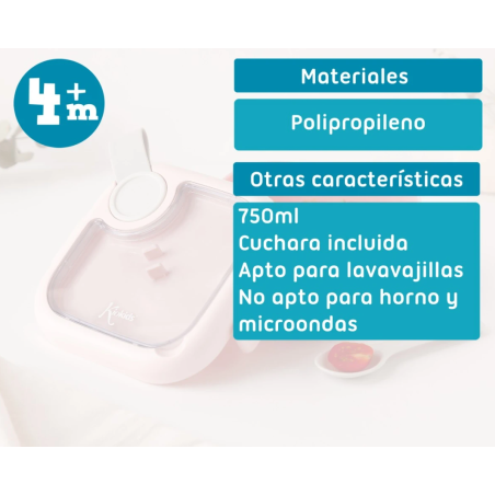 Kiokids Caja almuerzo rosa con cuchara 750 ml