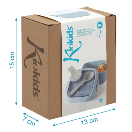Kiokids Caja almuerzo azul con cuchara 750 ml