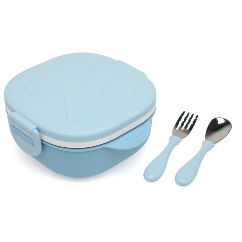 Kiokids Caja almuerzo en acero inoxidable azul con cubiertos