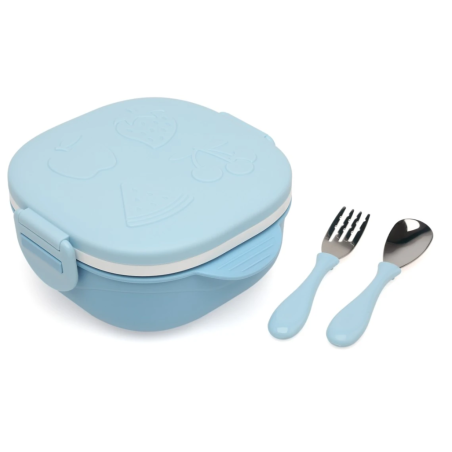 Kiokids Caja almuerzo en acero inoxidable azul con cubiertos