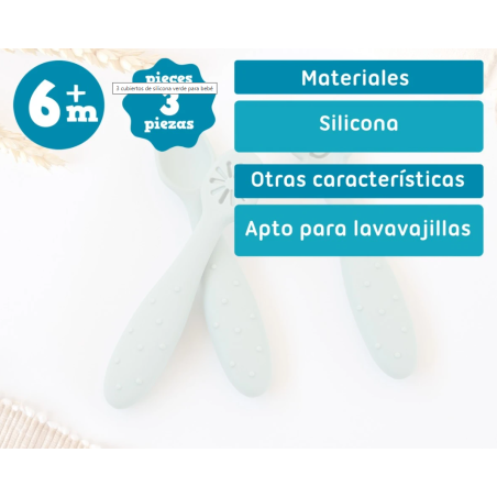 Kiokids 3 cubiertos de silicona verde para bebé