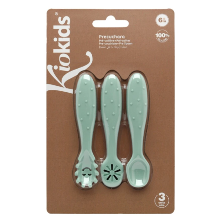 Kiokids 3 cubiertos de silicona verde para bebé