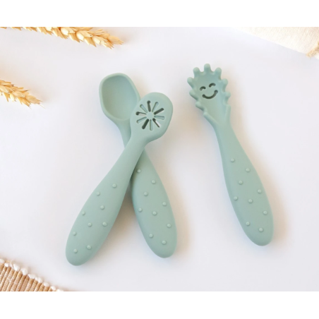 Kiokids 3 cubiertos de silicona verde para bebé