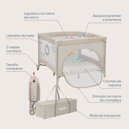 Lionelo Parque multifuncional Mille Plus Grey Beige
