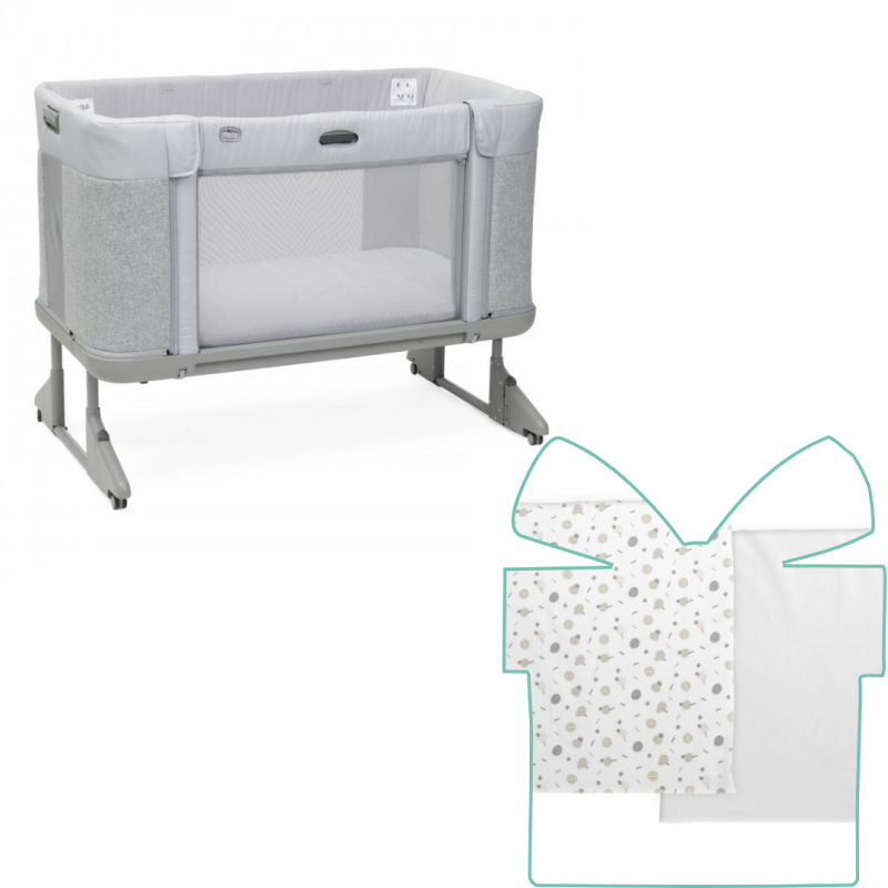 Chicco Cuna Next2Me Forever + SÁBANAS | Ash Grey Cross Collection